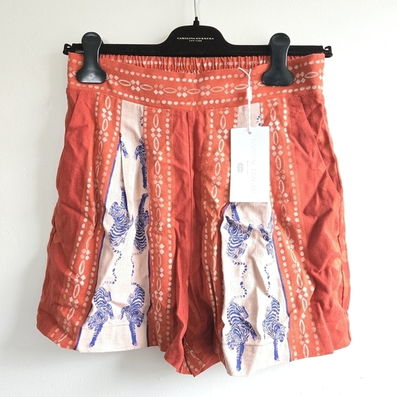 New Caroline Constas Tiger Print High Waist Linen Blend Shorts NWT Medium - Picture 1 of 8